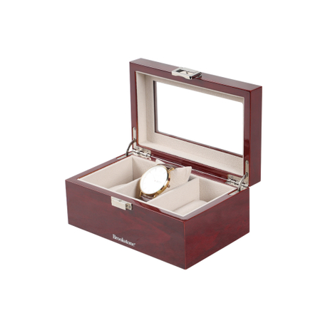 Espositore per porta orologi da uomo e donna, scatola in legno a 3 scomparti con parte superiore in vetro