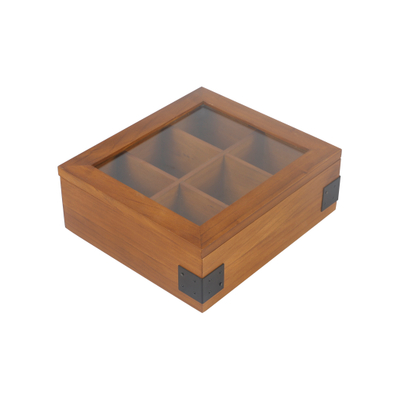 Organizzatore per scatole da tè in pino di alta qualità laccato con finestra in acrilico per cassettiera in legno