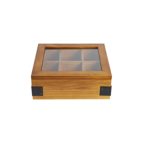 Organizzatore da tè in legno per bustine di tè - Cassettiera da tè in legno con 6 scomparti - Finestra superiore trasparente - Il coperchio rimane aperto